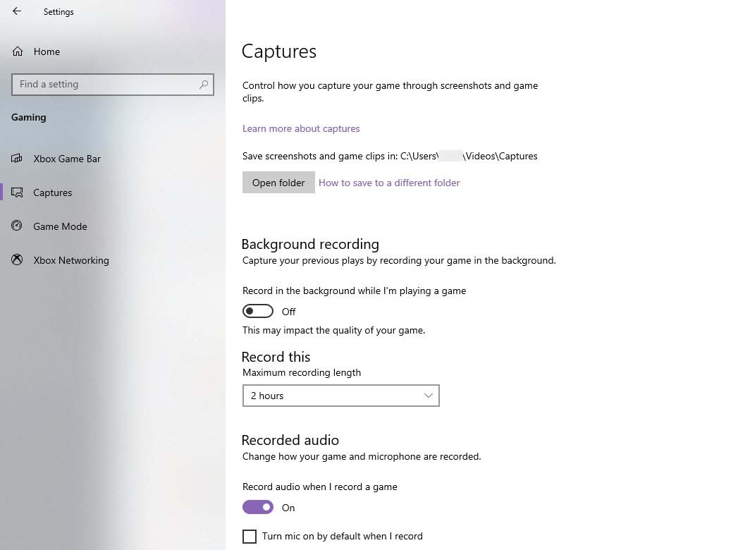 Come modificare le impostazioni di registrazione della barra di gioco Xbox Cattura la schermata nelle impostazioni di Windows