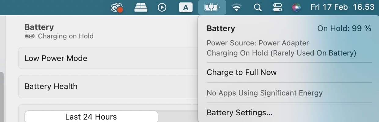 Charger la batterie sur une capture d'écran complète du Mac