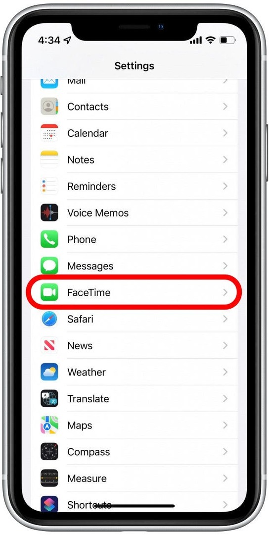 下にスクロールしてFacetimeをタップします。