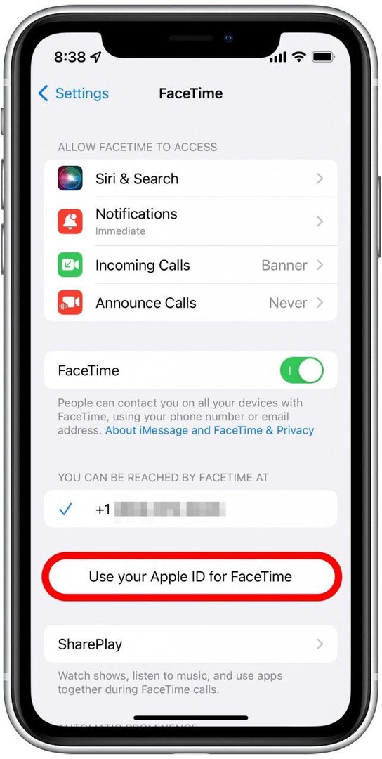 Tik op Gebruik je Apple ID voor FaceTime.