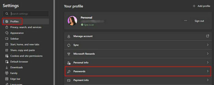 Пароли профиля Edge