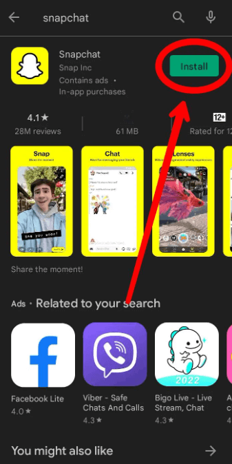 snapchat uygulamasını tekrar yükleyin