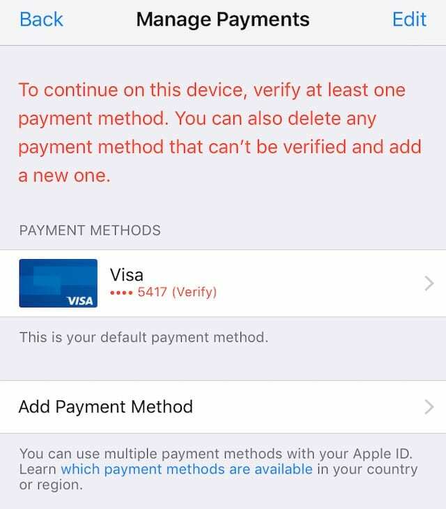 आईट्यून्स या ऐप स्टोर के लिए अस्वीकृत भुगतान विधि अपडेट करें।