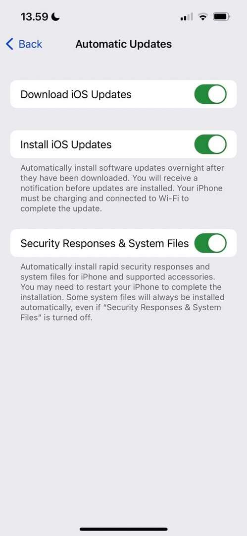 सुरक्षा प्रणाली प्रतिसाद iOS स्क्रीनशॉट टॉगल करें