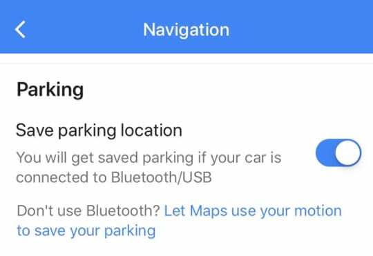 Bluetooth ან USB შენახვა პარკირების მდებარეობა Google Maps iOS