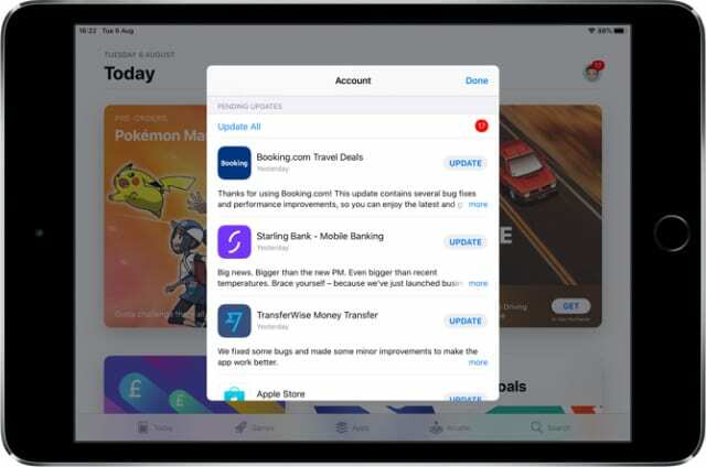 חשבון App Store מציג אפליקציות מרובות שצריכות להתעדכן כדי להגן מפני תוכנות זדוניות ווירוסים ב-iPad mini