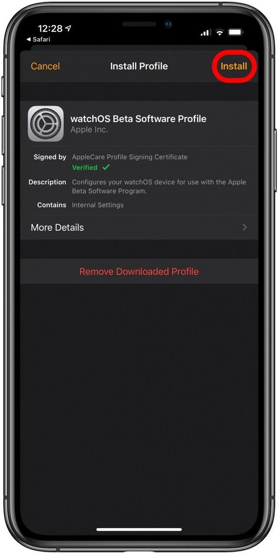 आपको प्रोफ़ाइल स्थापित करने के लिए ले जाया जाएगा। इंस्टॉल करें पर टैप करें.