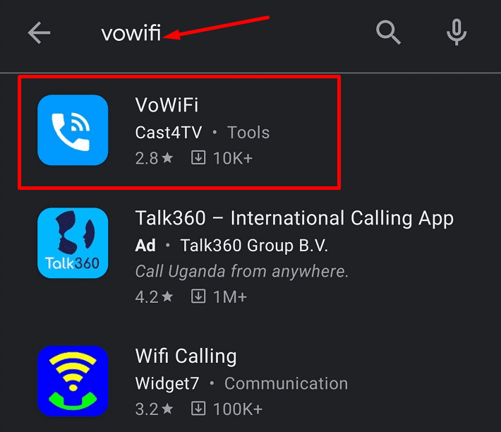aplikácia vowifi pre Android