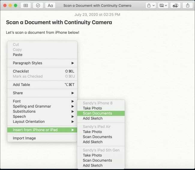 סרוק מסמך המשכיות מצלמת-Mac iPhone