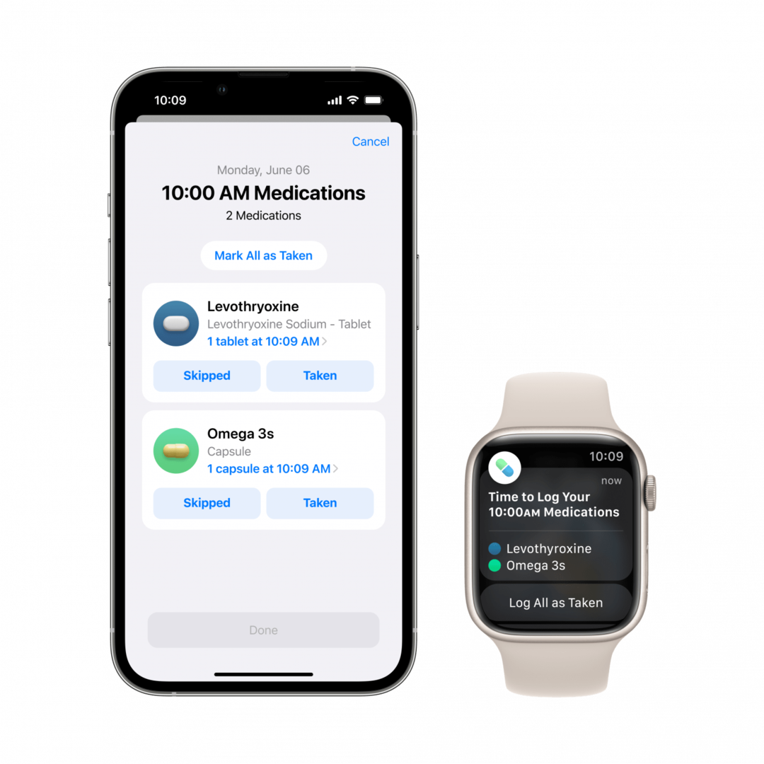 „Apple Watch“ ir „iPhone“ naudojamų vaistų patirtis padeda vartotojams valdyti ir sekti vaistus, vitaminus ir papildus