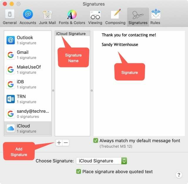 إنشاء توقيعات البريد الإلكتروني في Mac Mail