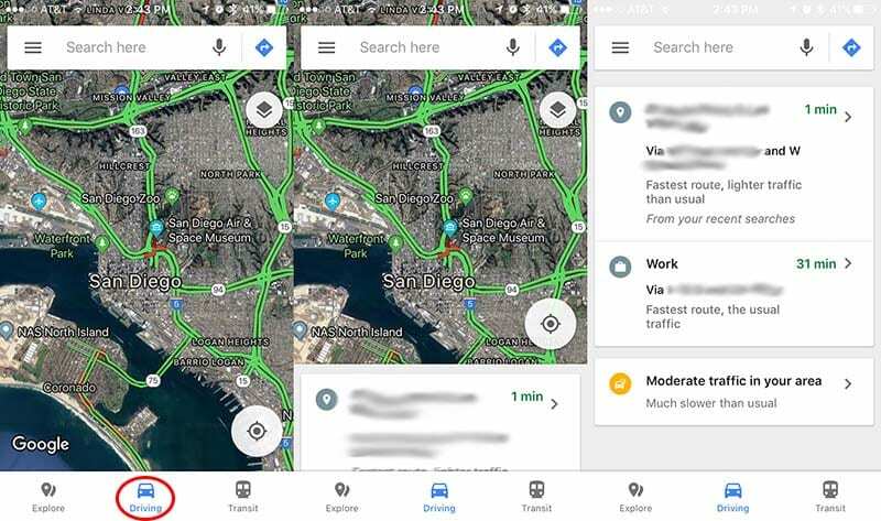 שימוש בסרגל החקירה במפות Google בזמן נהיגה