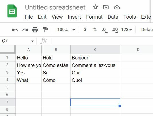 Google Sheets Translate