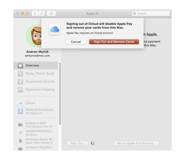 Távolítsa el az Apple Pay-t a Mac-fiókból