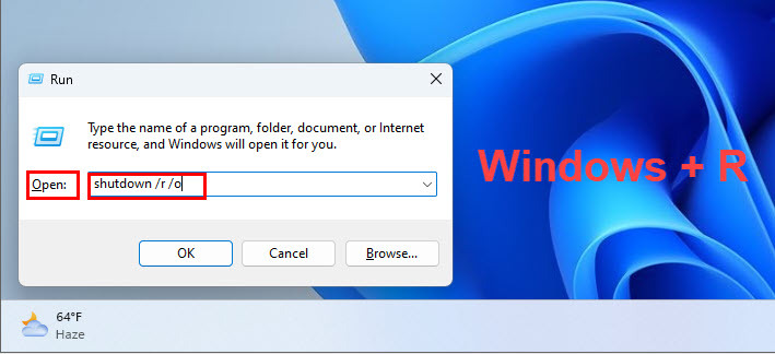 jak přejít do systému BIOS v systému Windows 11 pomocí aplikace Spustit