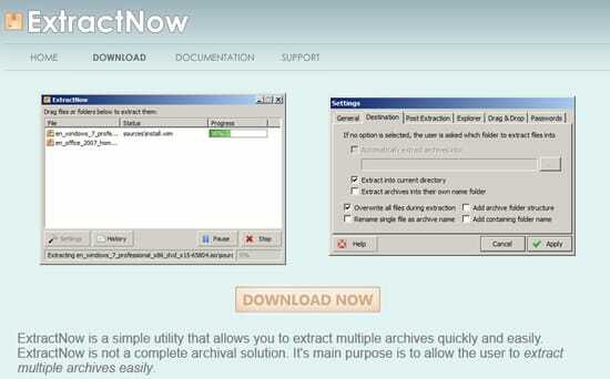 ExtractNow - brezplačen odpirač datotek RAR