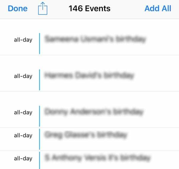 कैलेंडर ऐप iOS Facebook ईवेंट या जन्मदिन जोड़ें एक बार में सभी या एक जोड़ें