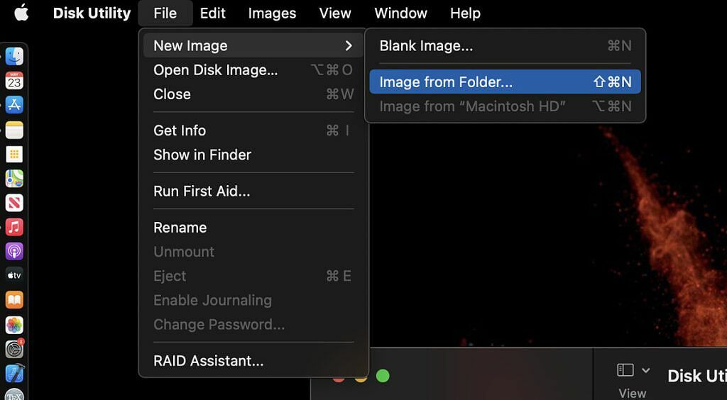 membuat image disk dari folder untuk enkripsi di Disk Utility di Mac