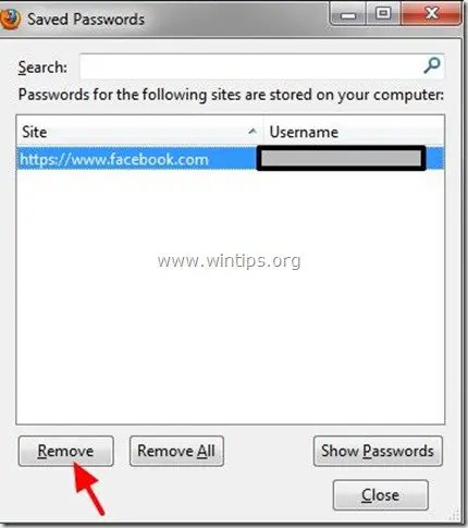 ลบ Firefox ที่บันทึกไว้รหัสผ่าน
