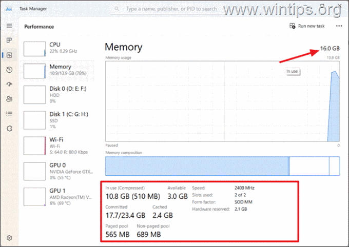 Verificați dimensiunea și utilizarea memoriei