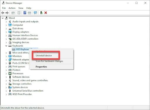 Odinstalujte Keyboard Device