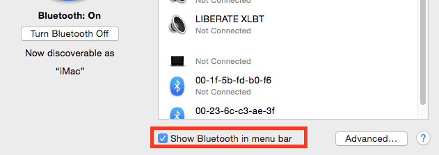 Zobrazit ikonu Bluetooth na hlavní obrazovce Macbooku