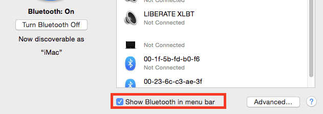 Vis Bluetooth-ikonet på Macbook-hovedskjermen