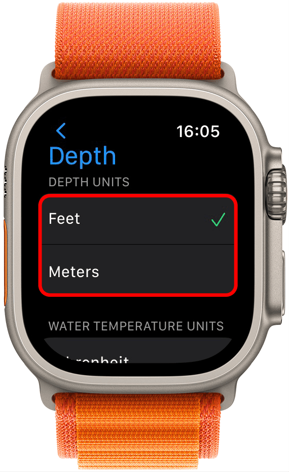 Tik onder DEPTH UNITS op Feet of Meters.