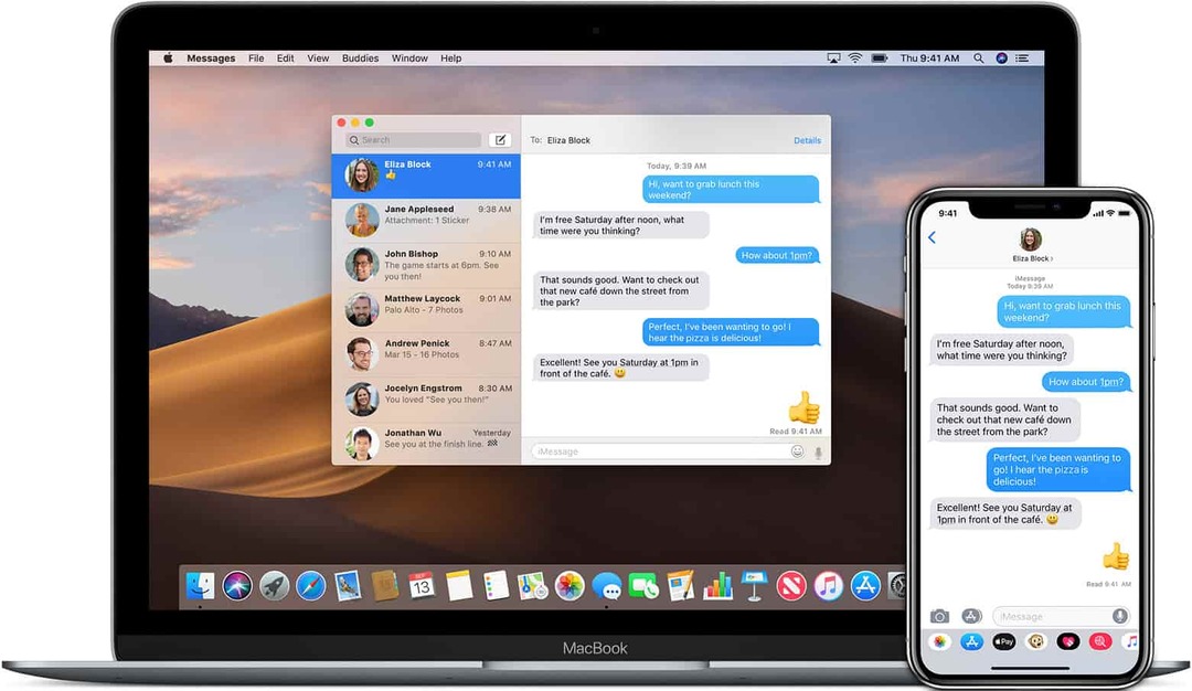iPhone și Mac care trimit mesaje text și iMessage