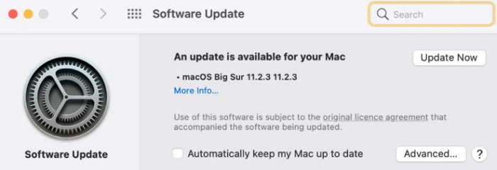 Aggiornamento software per MAC OS