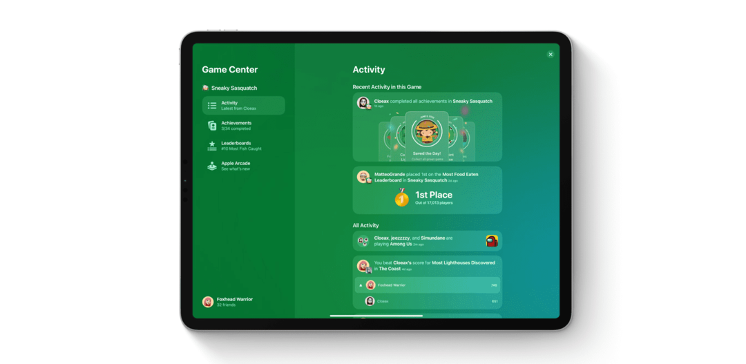 עיצוב מחדש של Game Center iPadOS 16