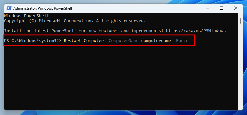 Mulai ulang perintah untuk Windows PowerShell