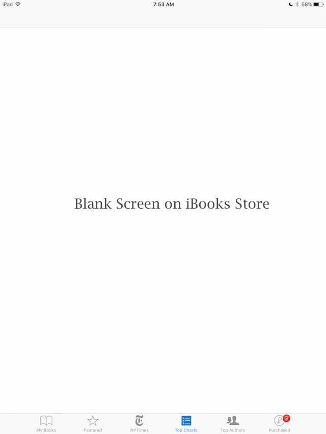 iBooks Store 빈 화면, iBooks Store가 작동하지 않음