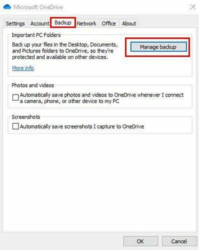 Yedekleme OneDrive'ı Yönetin