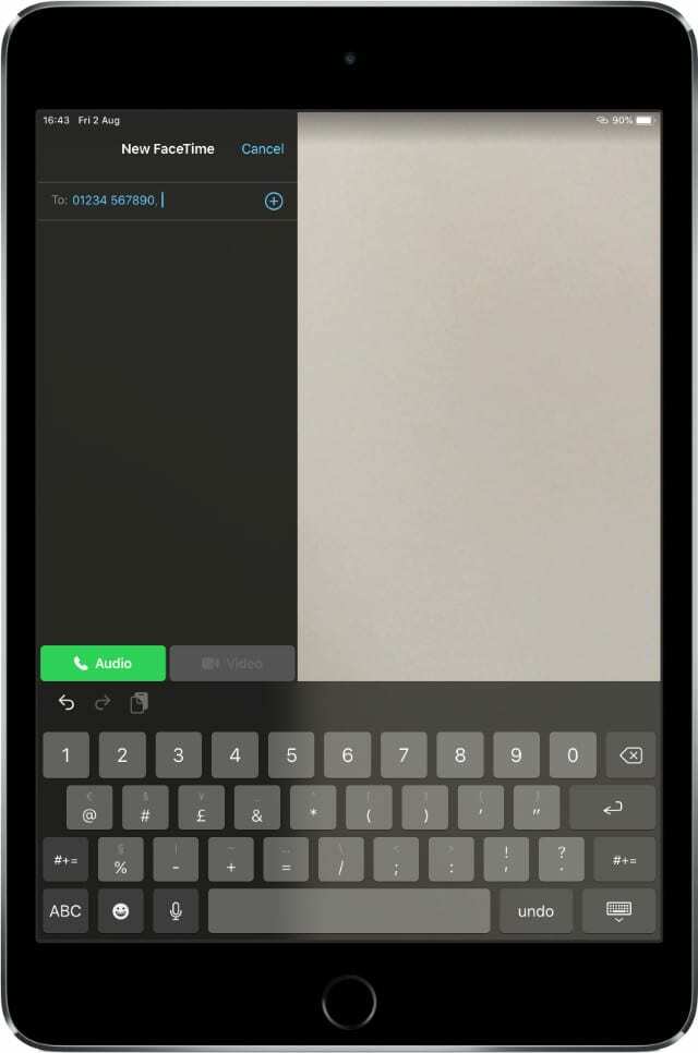 Кнопка FaceTime Audio Call на iPad