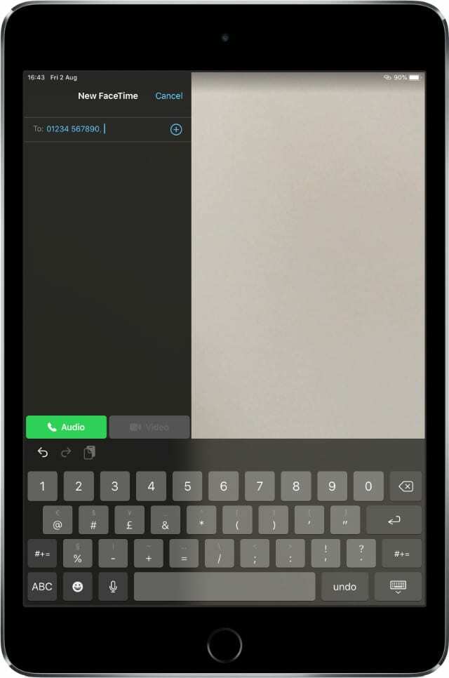 Botão FaceTime Audio Call no iPad