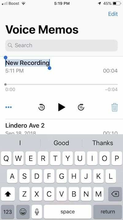 Hoe spraakmemo's hernoemen in iOS 12