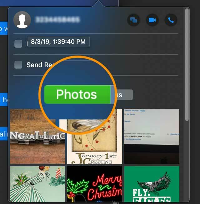 Pestaña de fotos de la aplicación de mensajes de Mac para hilo