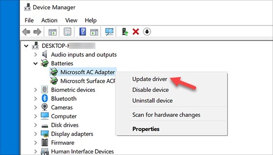 تحديث برنامج تشغيل Microsoft AC Adapter