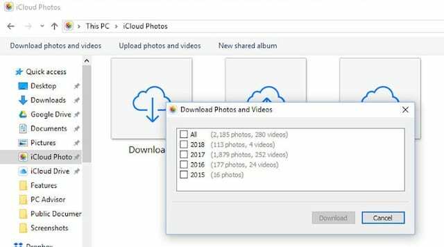 iCloud-foto's downloaden in Verkenner