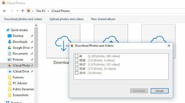 Baixe o iCloud Photos no File Explorer