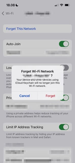 Zabudnite na snímku obrazovky siete Wi-Fi iPhone