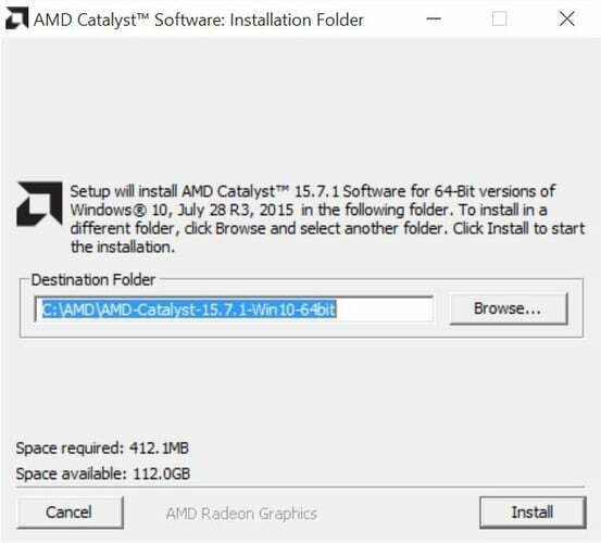 Pasta de instalação do software AMD Catalyst 