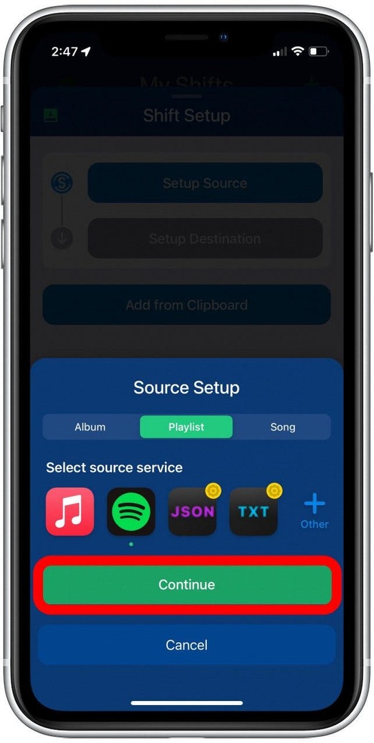 השתמש באפליקציית SongShift כדי להעביר רשימת השמעה מ-spotify ל-apple music