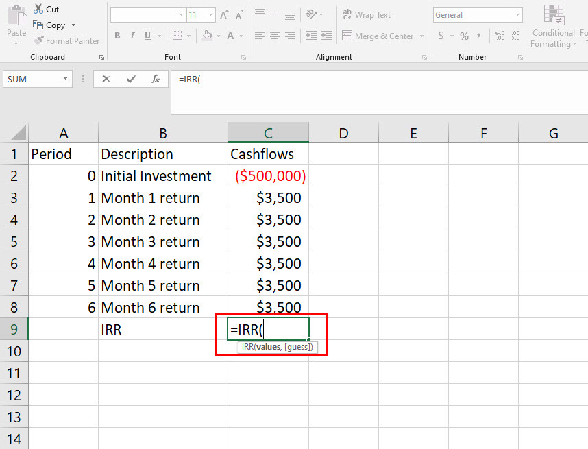 Uporaba formule IRR v Excelu