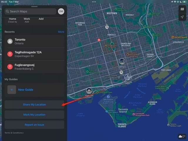 Compartir mi ubicación iPad Mapas Captura de pantalla