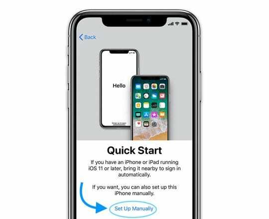 Nastavte iPhone manuálne namiesto rýchleho spustenia automatického nastavenia