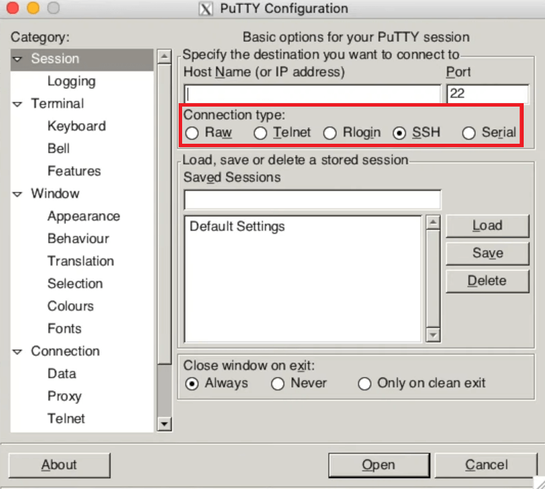 Putty-konfiguration på mac