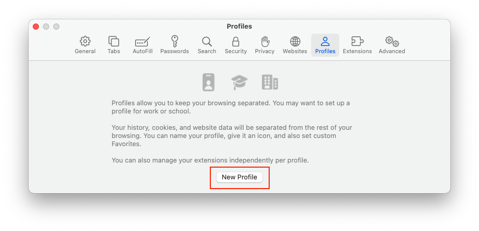 Profilu izmantošana pārlūkprogrammā Safari operētājsistēmā macOS Sonoma — 4
