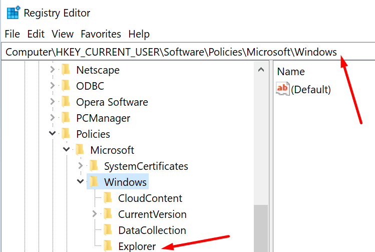 File explorer Windows 10 registar